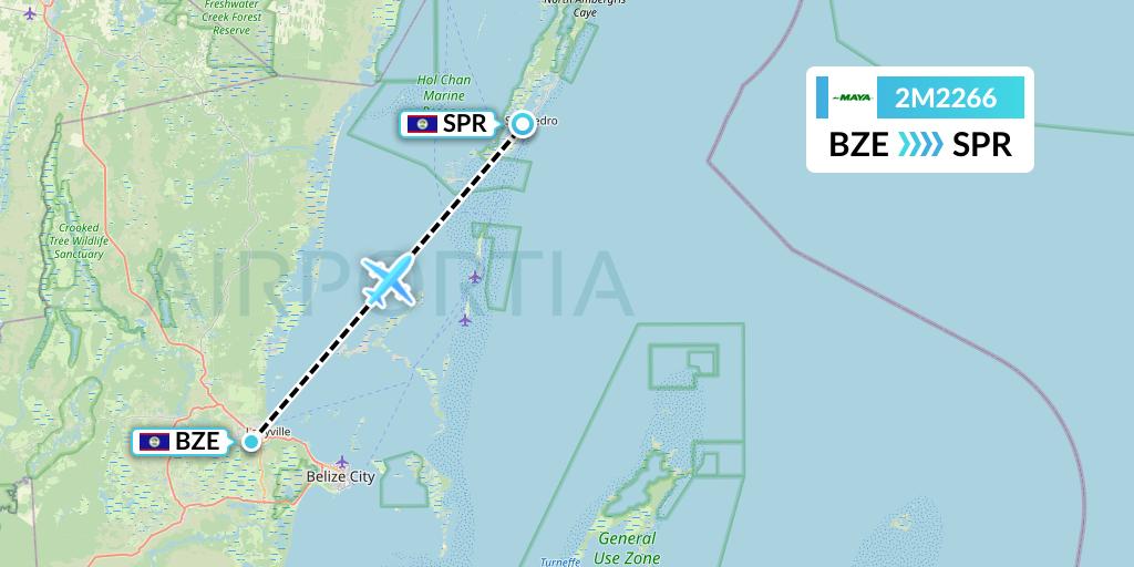 2M2266 Maya Island Air Flight Map: Belize City to San Pedro