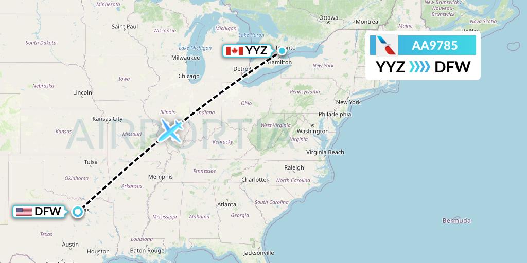 AA9785 American Airlines Flight Map: Toronto to Dallas