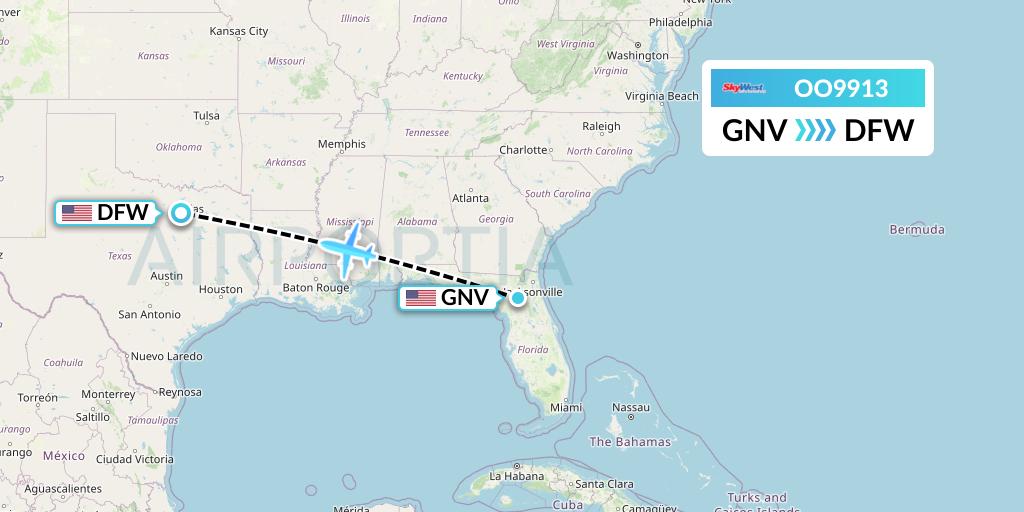 OO9913 SkyWest Airlines Flight Map: Gainesville to Dallas