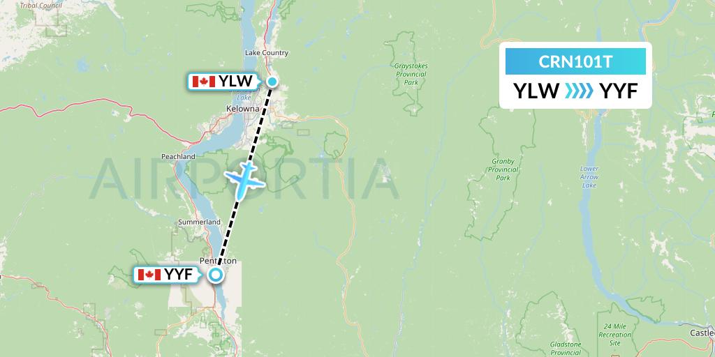 CRN101T Aerocaribbean Flight Map: Kelowna to Penticton