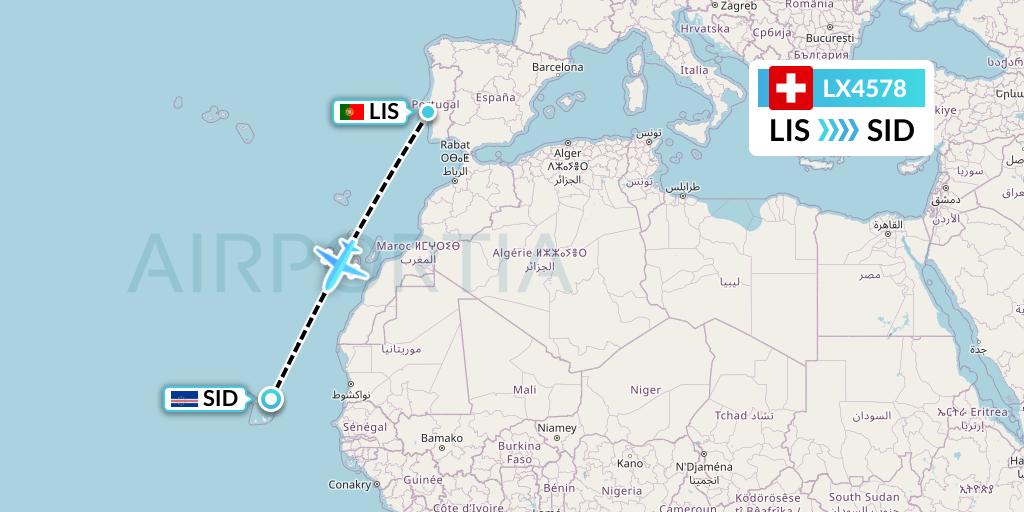 LX4578 Swiss Flight Map: Lisbon to Espargos