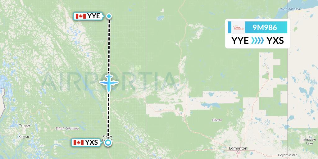 9M986 Central Mountain Air Flight Map: Fort Nelson to Prince George