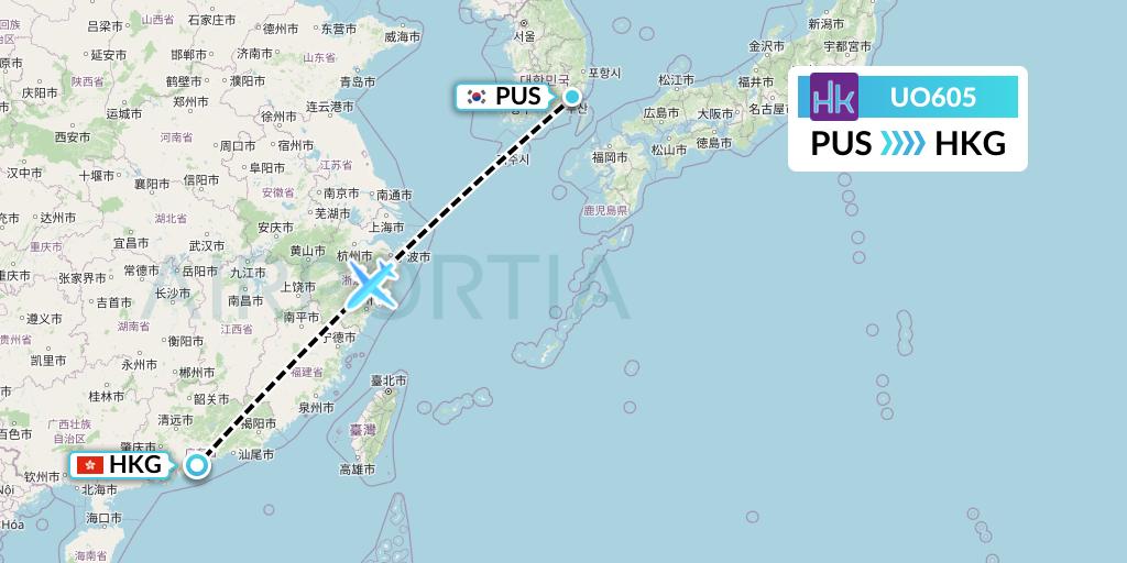 UO605 Hong Kong Express Flight Map: Busan to Hong Kong