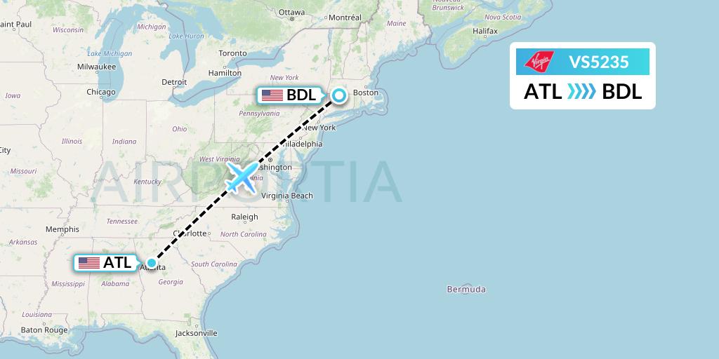 VS5235 Virgin Atlantic Airways Flight Map: Atlanta to Windsor Locks