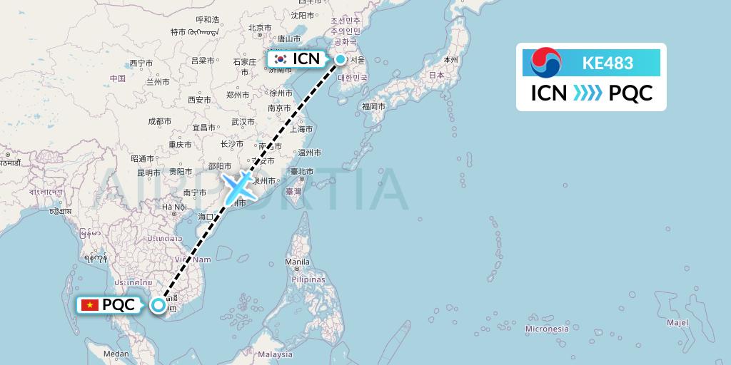 KE483 Korean Air Flight Map: Seoul to Phu Quoc