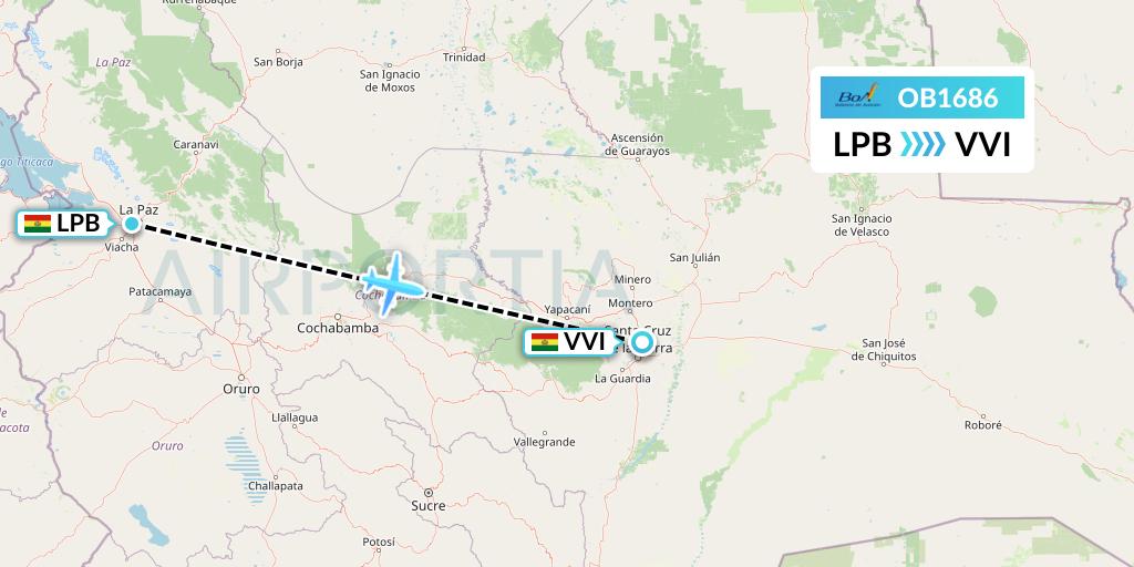 OB1686 Boliviana de Aviacion Flight Map: La Paz to Santa Cruz