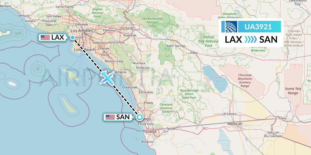 UA3921 United Airlines Flight Map: Los Angeles to San Diego