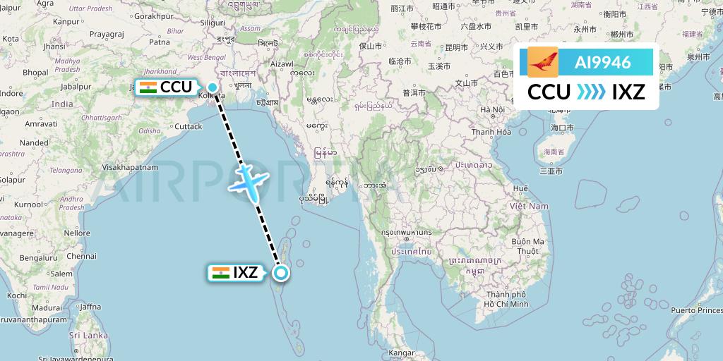 AI9946 Air India Flight Map: Kolkata to Port Blair