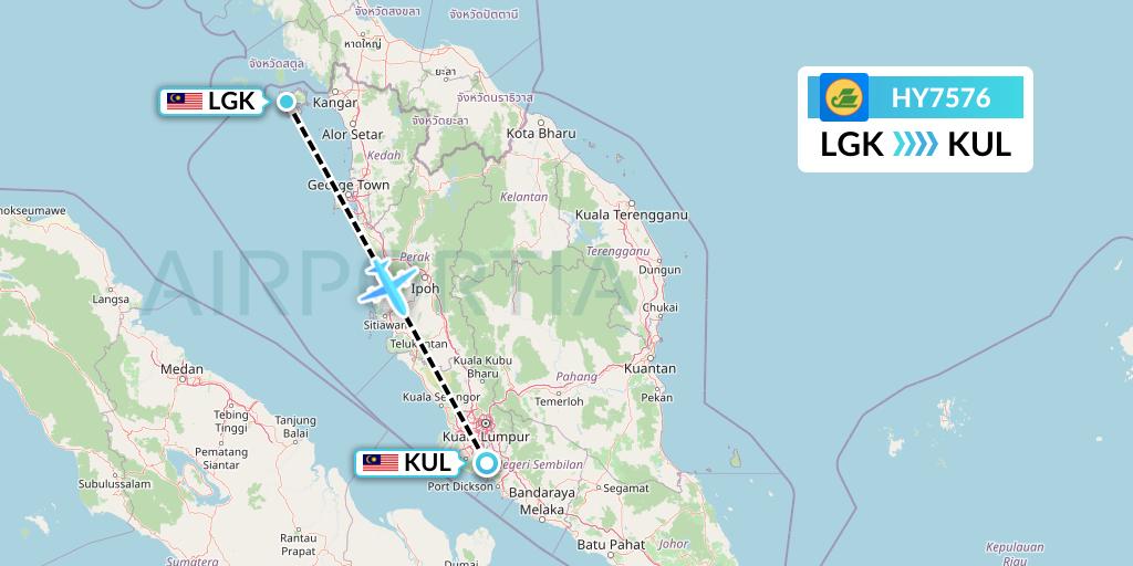 HY7576 Uzbekistan Airways Flight Map: Langkawi to Kuala Lumpur