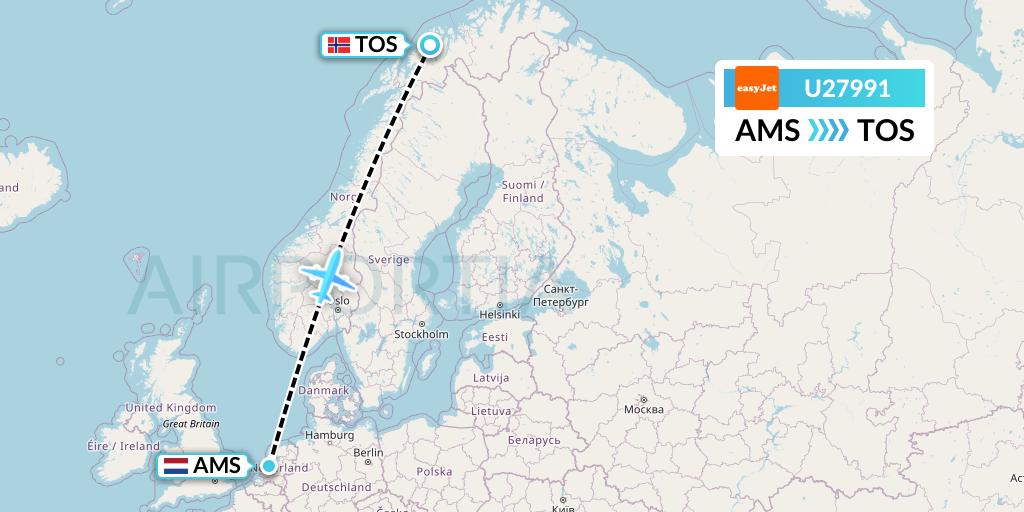 U27991 EasyJet Flight Map: Amsterdam to Tromso