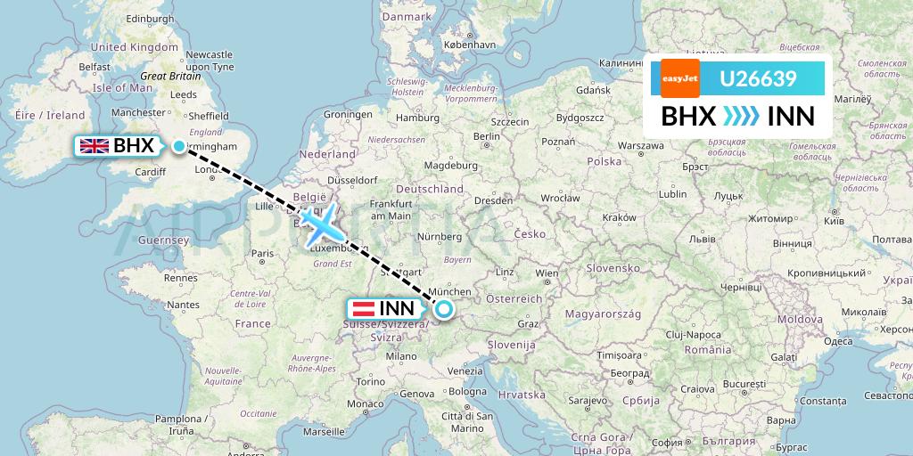 U26639 EasyJet Flight Map: Birmingham to Innsbruck