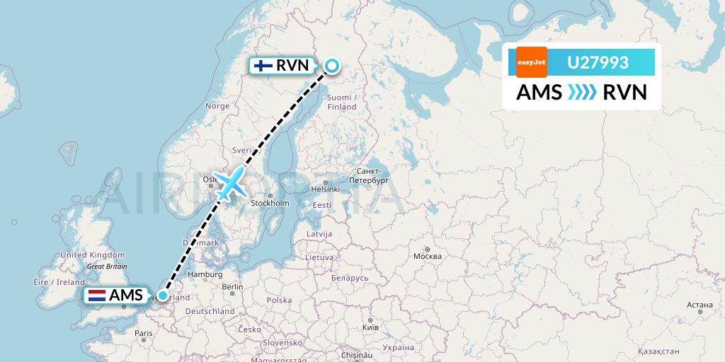 U27993 EasyJet Flight Map: Amsterdam to Rovaniemi