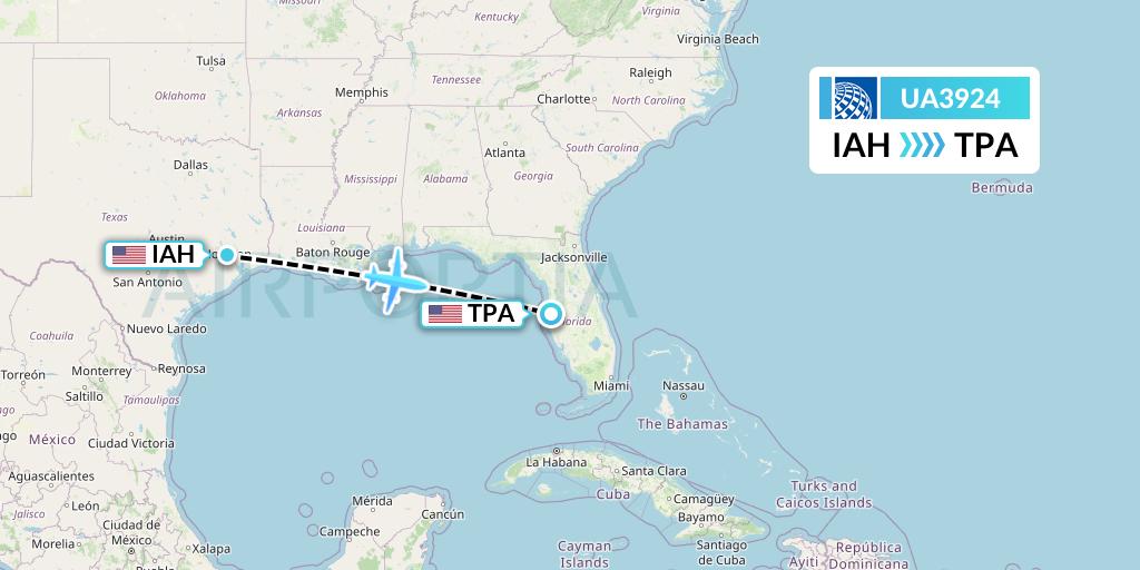 UA3924 United Airlines Flight Map: Houston to Tampa