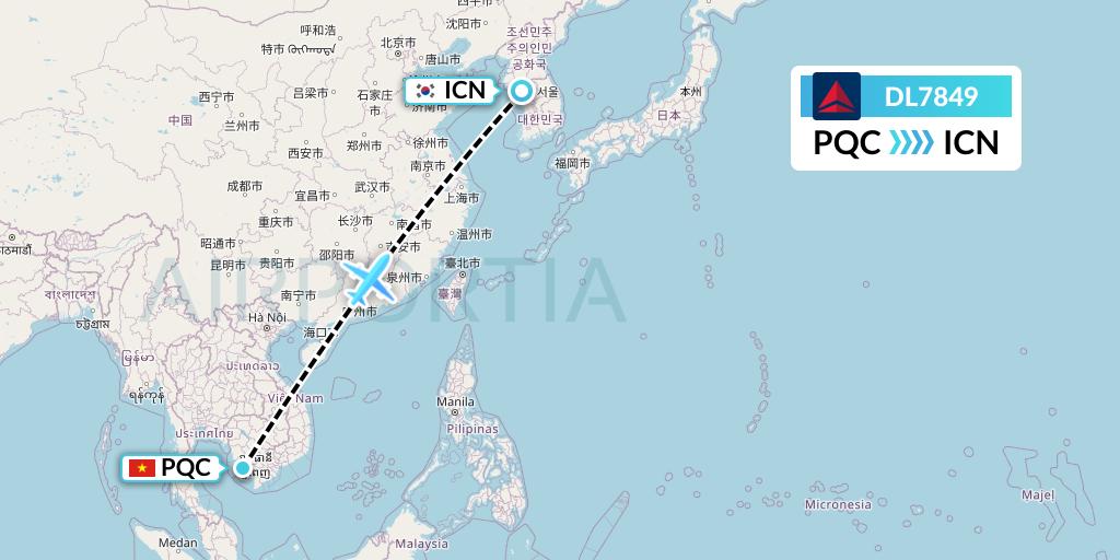 DL7849 Delta Air Lines Flight Map: Phu Quoc to Seoul