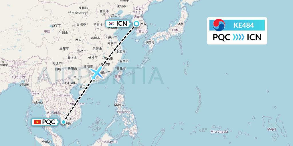 KE484 Korean Air Flight Map: Phu Quoc to Seoul