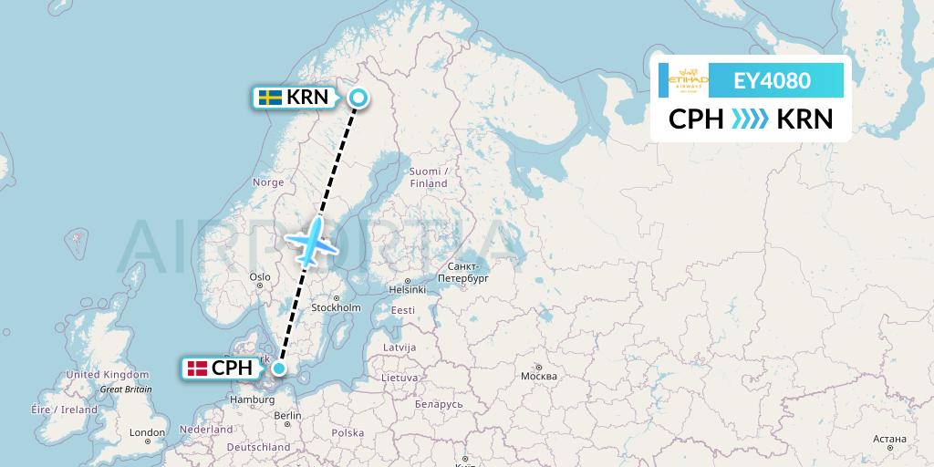 EY4080 Etihad Airways Flight Map: Copenhagen to Kiruna