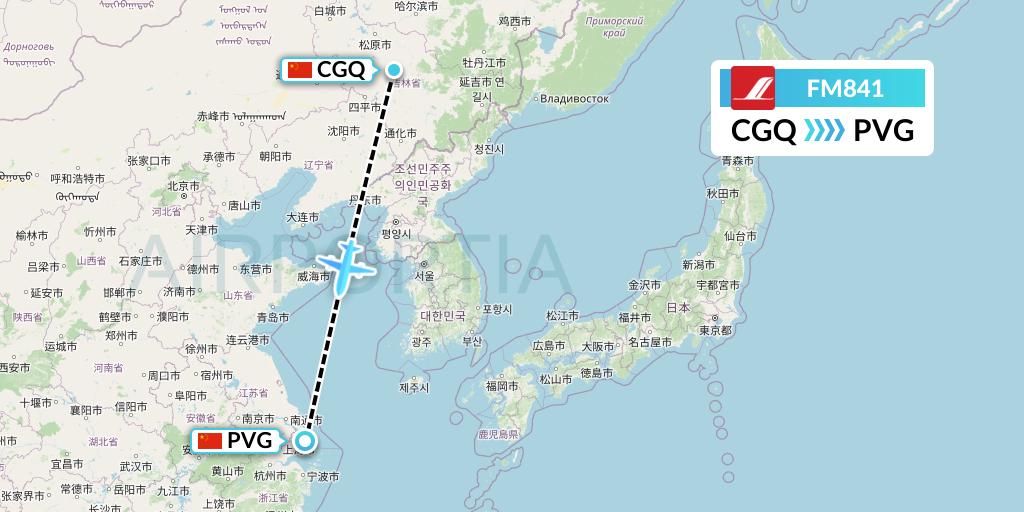 FM841 Shanghai Airlines Flight Map: Changchun to Shanghai