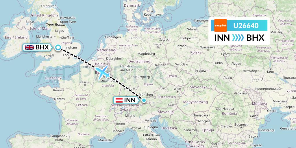 U26640 EasyJet Flight Map: Innsbruck to Birmingham