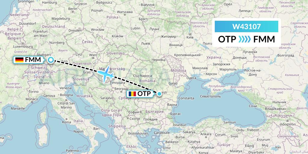 W43107 Wizz Air Malta Flight Map: Bucharest to Memmingen
