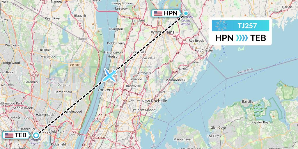 TJ257 Tradewind Aviation Flight Map: White Plains to Teterboro