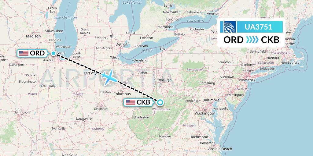 UA3751 United Airlines Flight Map: Chicago to Clarksburg