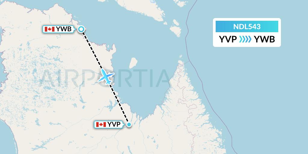 NDL543 Chrono Aviation Flight Map: Kuujjuaq to Kangiqsujuaq