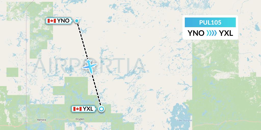 PUL105 Ornge Air Flight Map: North Spirit Lake to Sioux Lookout