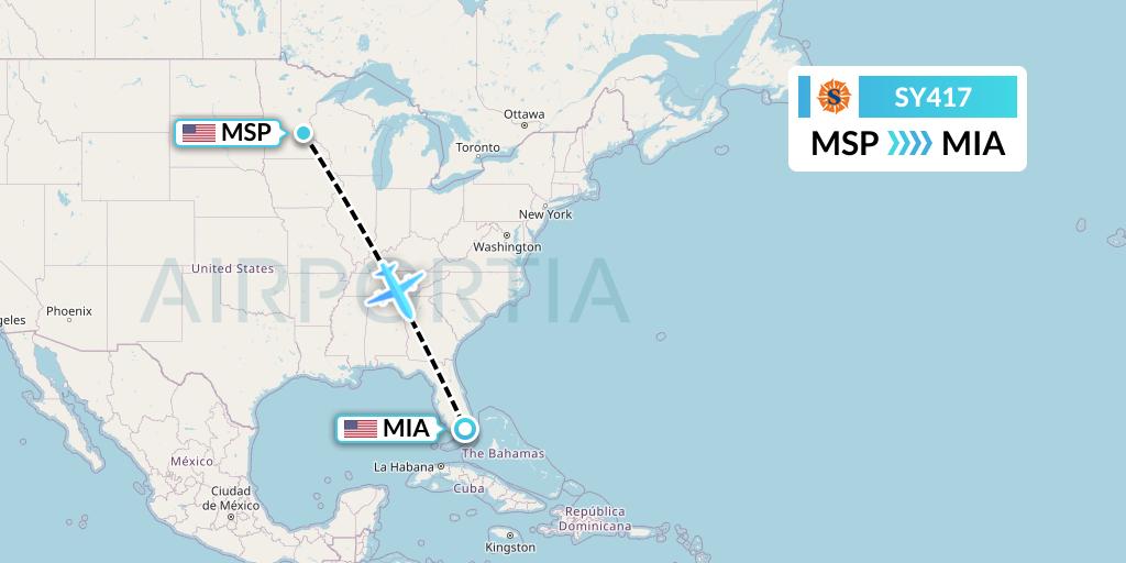 SY417 Sun Country Airlines Flight Map: Minneapolis to Miami
