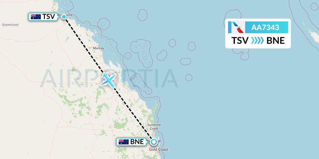 AA7343 American Airlines Flight Map: Townsville to Brisbane