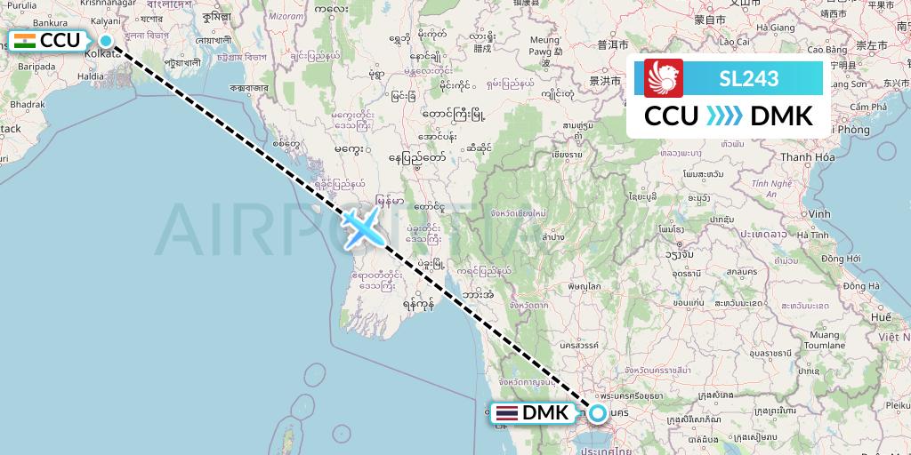 SL243 Thai Lion Air Flight Map: Kolkata to Bangkok