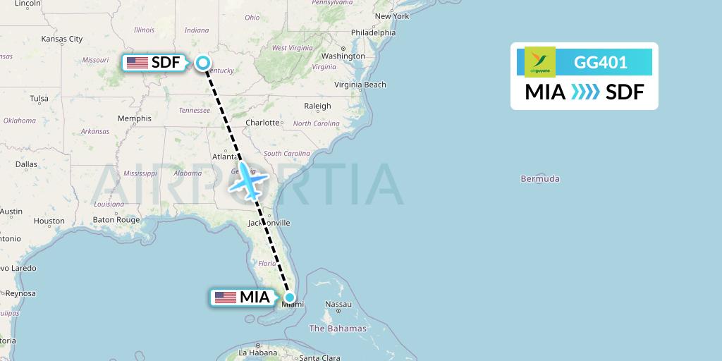GG401 Sky Lease 1 Flight Map: Miami to Louisville