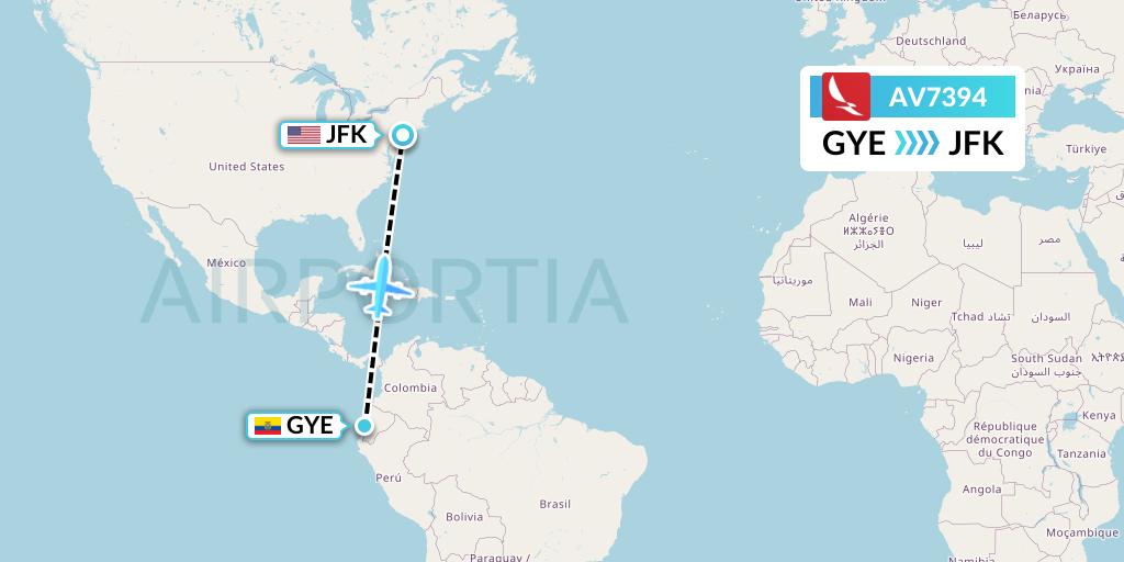 AV7394 Avianca Flight Map: Guayaquil to New York
