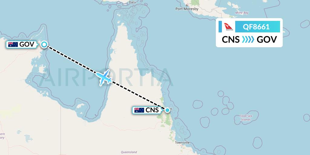 QF8661 Qantas Flight Map: Cairns to Gove
