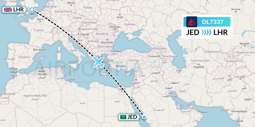 DL7337 Delta Air Lines Flight Map: Jeddah to London