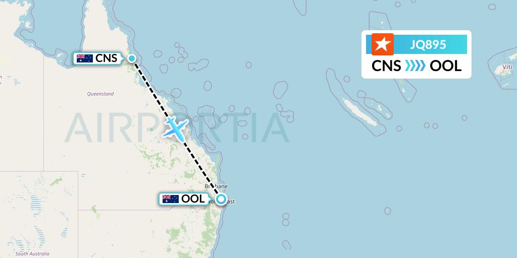 JQ895 Jetstar Airways Flight Map: Cairns to Gold Coast