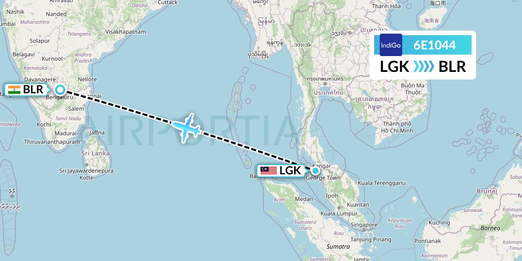 6E1044 IndiGo Airlines Flight Map: Langkawi to Bangalore