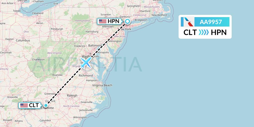 AA9957 American Airlines Flight Map: Charlotte to White Plains