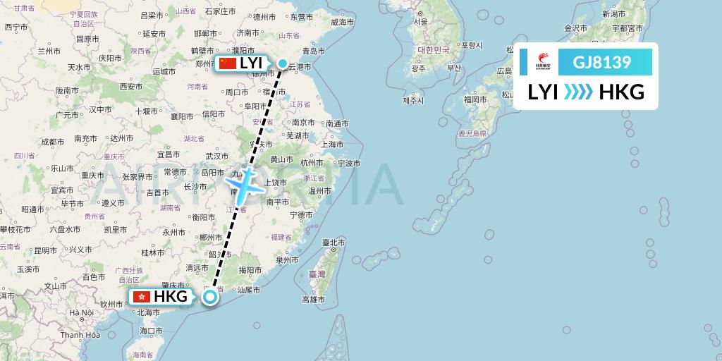 GJ8139 Loong Airlines Flight Map: Linyi to Hong Kong