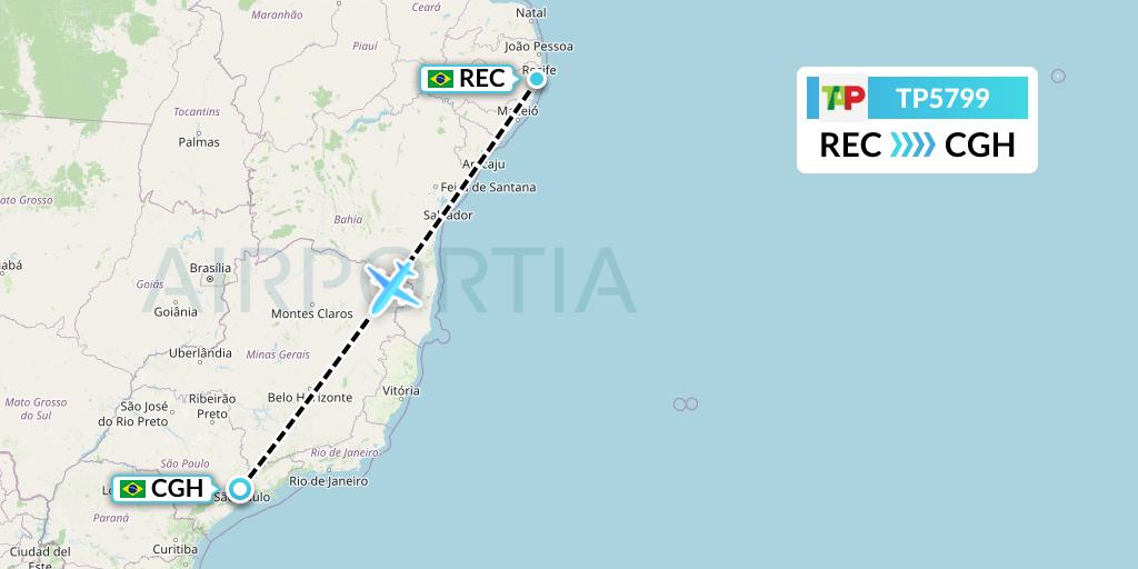 TP5799 TAP Portugal Flight Map: Recife to Sao Paulo