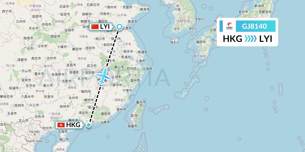 GJ8140 Loong Airlines Flight Map: Hong Kong to Linyi