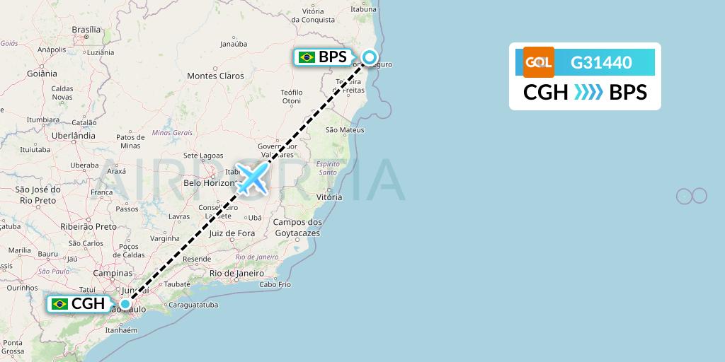G31440 GOL Transportes Aeros Flight Map: Sao Paulo to Porto Seguro