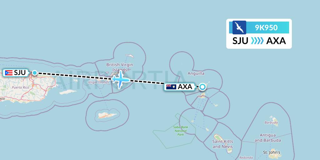 9K950 Cape Air Flight Map: San Juan to The Valley