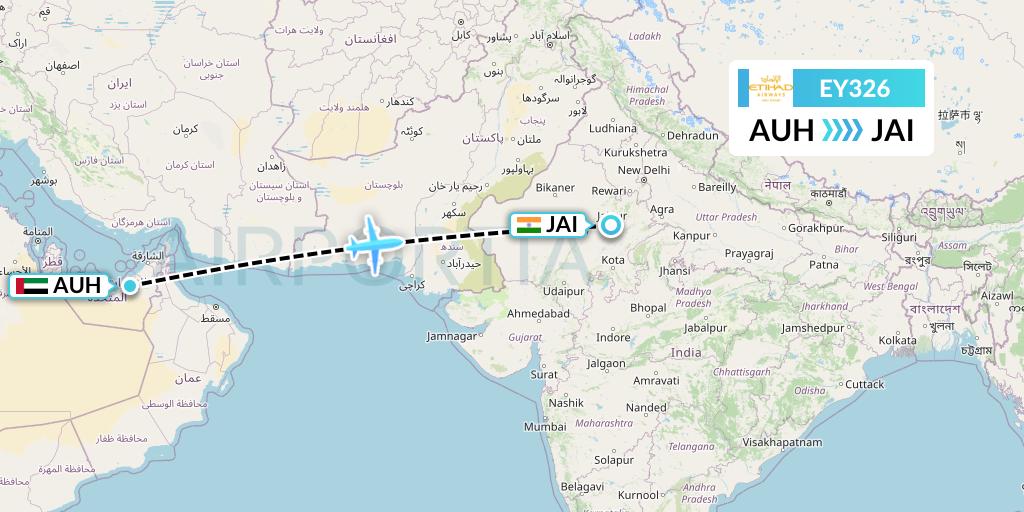 EY326 Etihad Airways Flight Map: Abu Dhabi to Jaipur