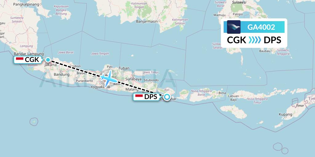 GA4002 Garuda Indonesia Flight Map: Jakarta to Denpasar