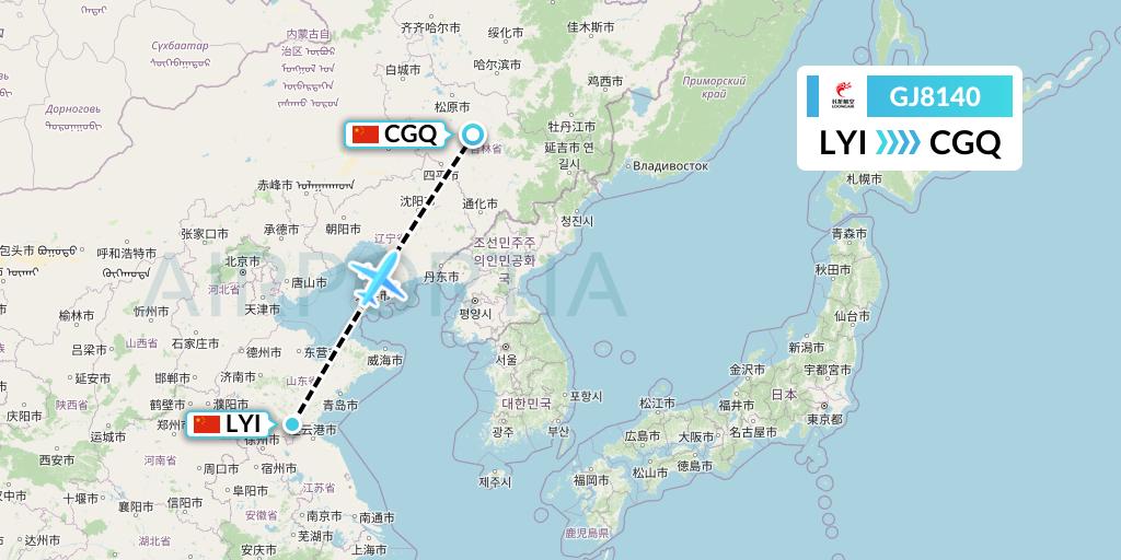 GJ8140 Loong Airlines Flight Map: Linyi to Changchun