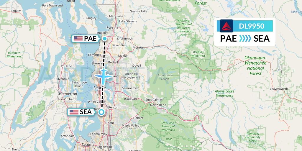 DL9950 Delta Air Lines Flight Map: Everett to Seattle