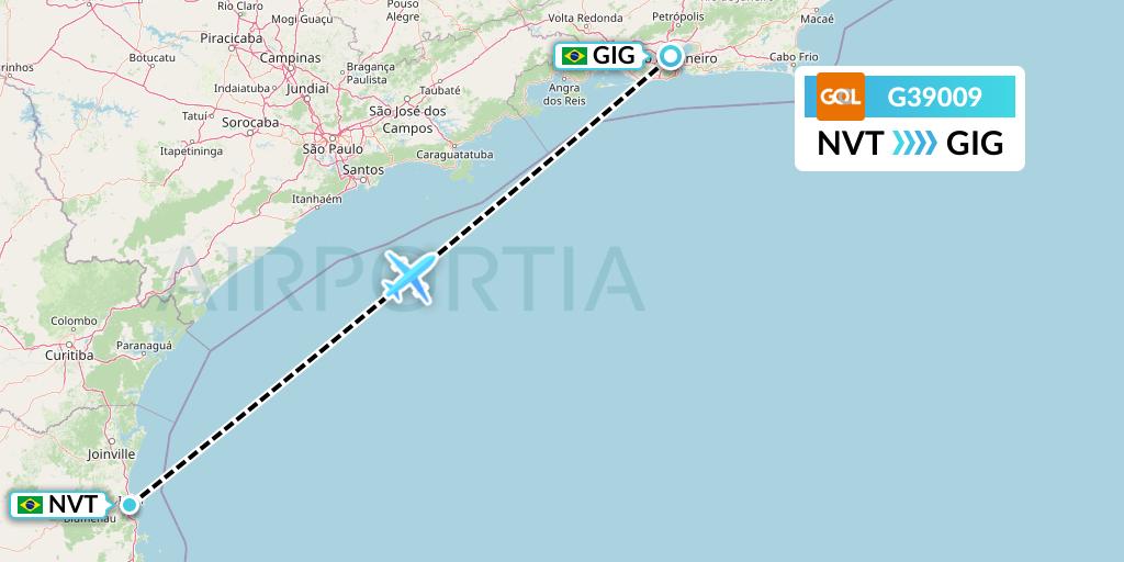 G39009 GOL Transportes Aeros Flight Map: Navegantes to Rio de Janeiro