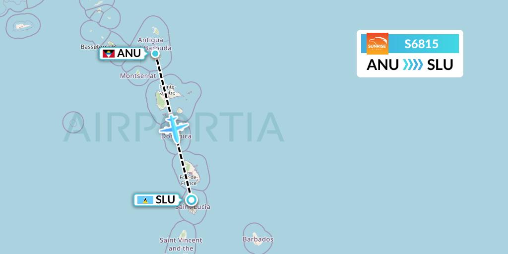S6815 Sunrise Airways Flight Map: Antigua to Castries