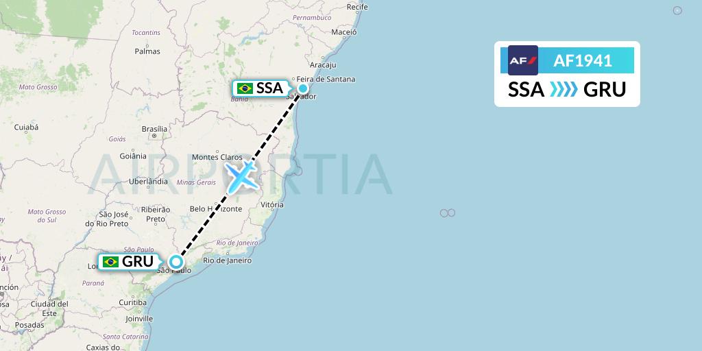 AF1941 Air France Flight Map: Salvador to Sao Paulo