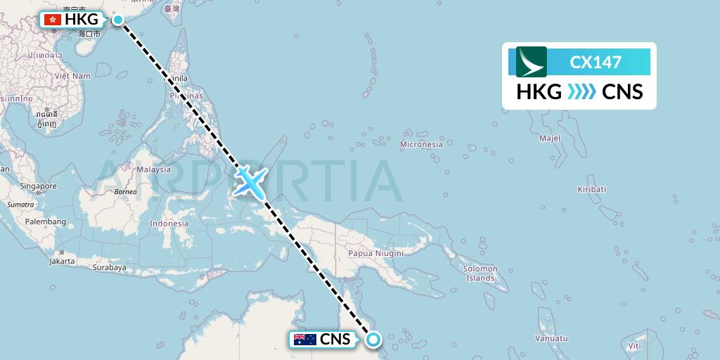 CX147 Cathay Pacific Flight Map: Hong Kong to Cairns
